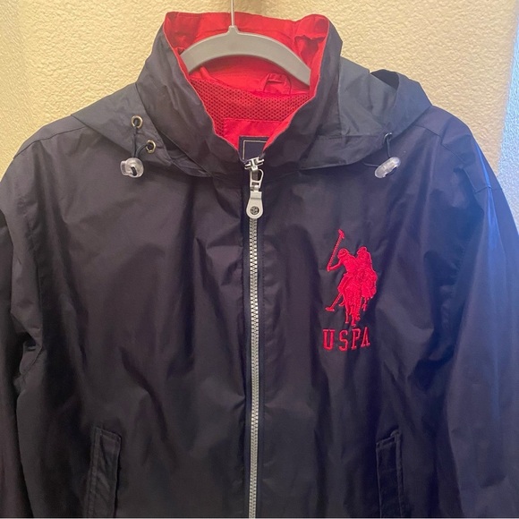 Vintage U.S. POLO ASSN. Navy Red Embroidery Zip Windbreaker Hoodie Jacket-Small - Picture 2 of 8